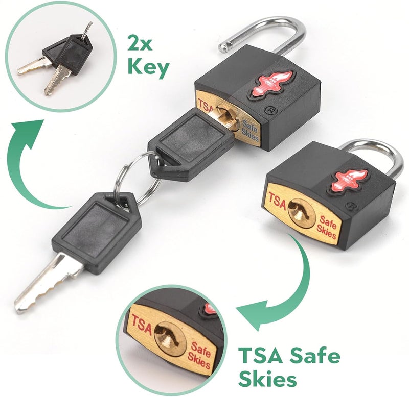 dwoyow TSA Approved Luggage Locks 3 Pack with Luggage Tags | 6 Keys, Black Travel Lock Bundle - Solid Brass Core & Rubber Armor Padlocks for Suitcases, Backpacks (TSA Certified) - Image 3